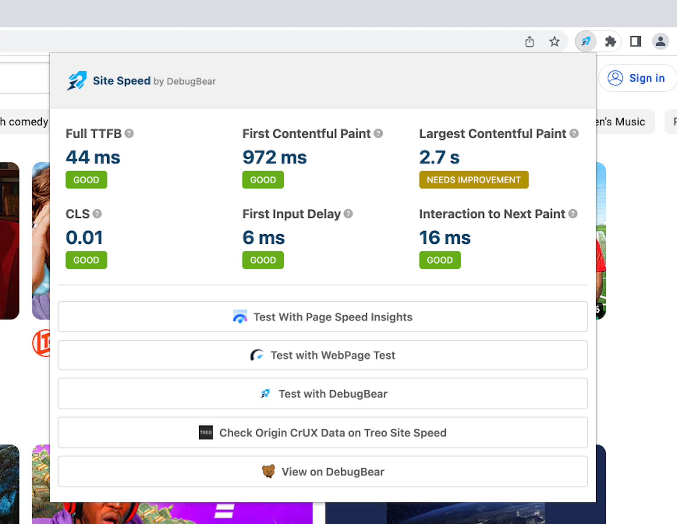 Site Speed Chrome Extension | DebugBear